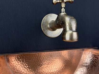 Hand-Hammered Moroccan Brass Wall-Mount Sink with Engraved Vintage Tap