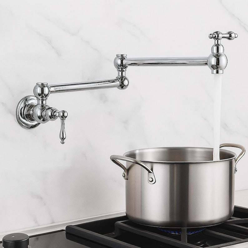 Polished Chrome Wall Mount Pot Filler Faucet