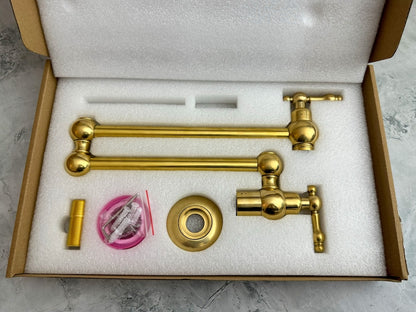Solid Unlacquered Brass Wall Pot Filler Faucet