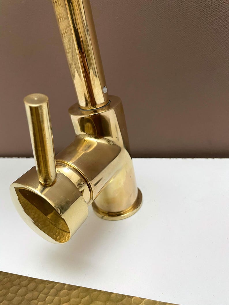 Polished Brass Gooseneck Kitchen Faucet with Lever Handle