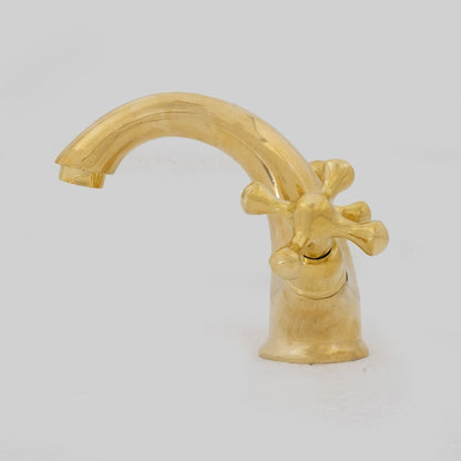 Polished Solid Brass Bathroom Faucet with Cross Handles