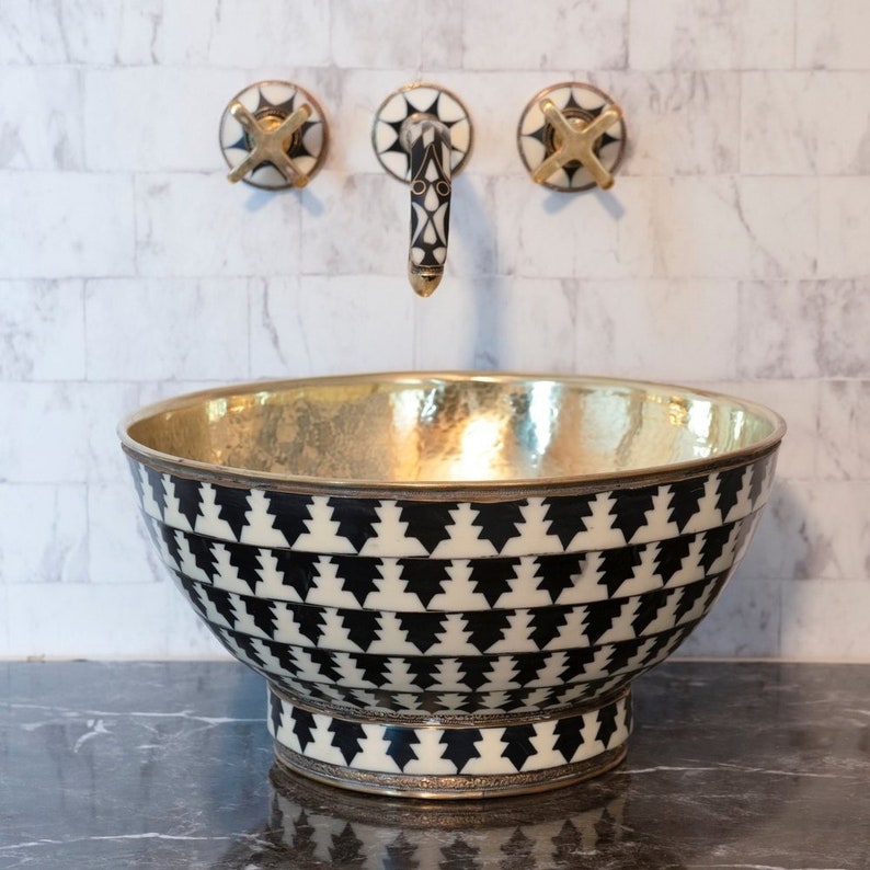 Moroccan Inlay Brass Wall Mount Faucet