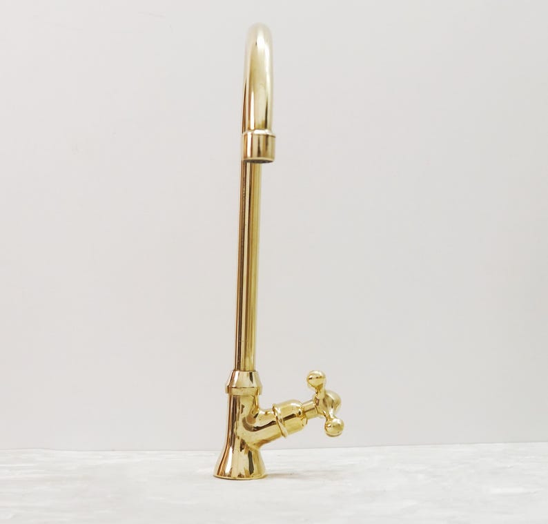 Solid Brass Gooseneck Faucet with Cross Handle & Supply Hose