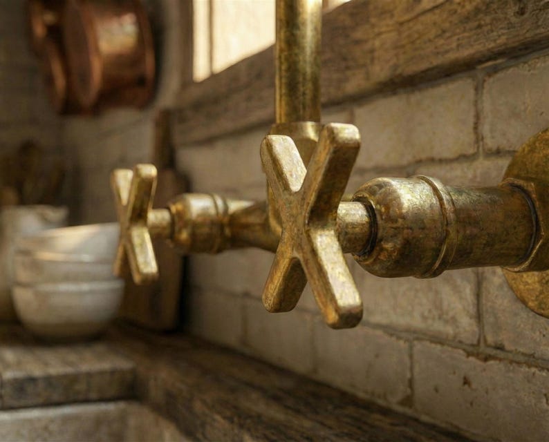 Unlacquered Brass Wall Mount Kitchen Faucet