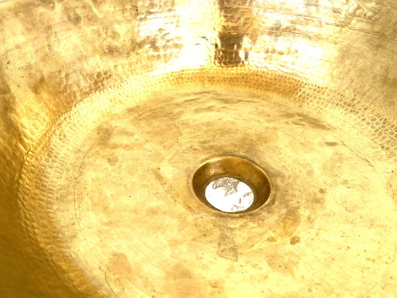 Moroccan Wood & Resin Inlay Vessel Sink with Brass Interior