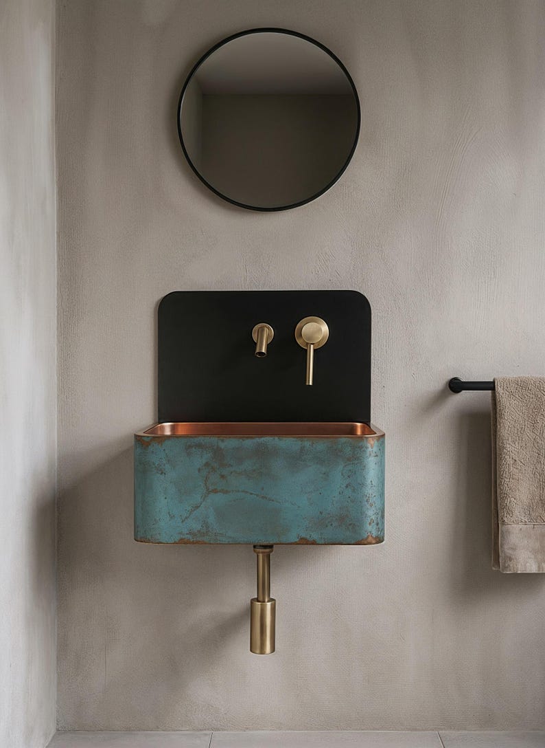 Turquoise Patina Copper Wall Mount Sink