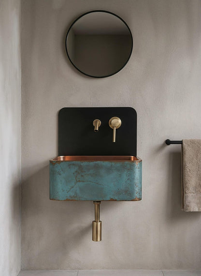 Turquoise Patina Copper Wall Mount Sink