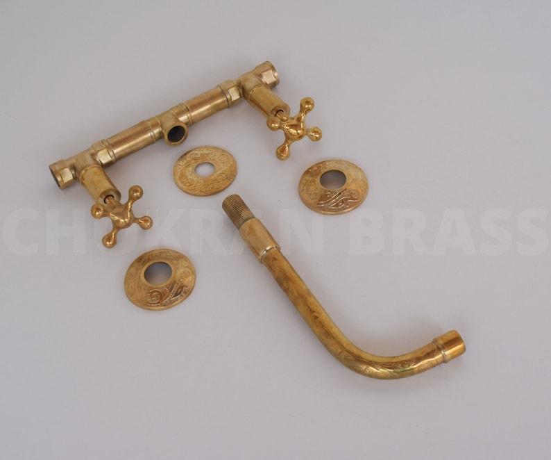 Engraved Solid Brass Wall Mount Faucet