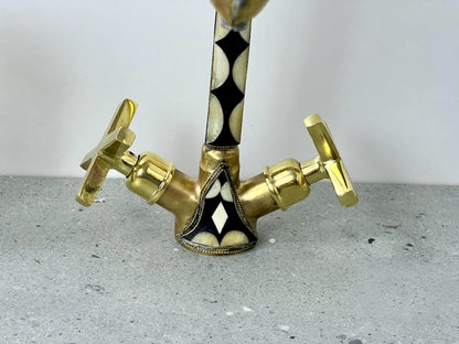 Decorative Inlay Brass Gooseneck Faucet with Cross Handles