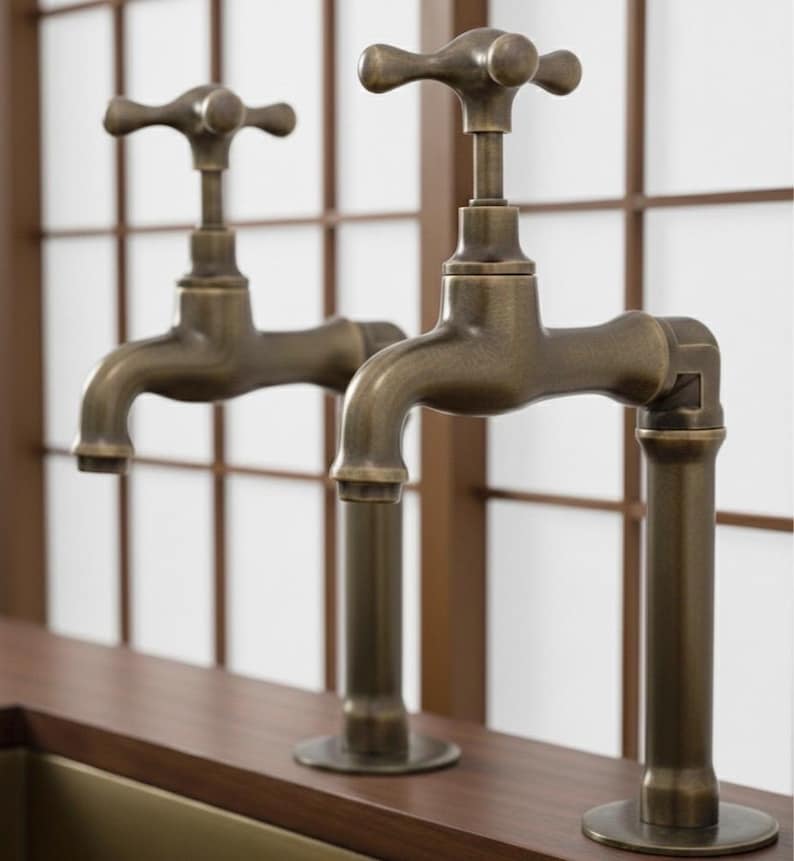 Vintage Unlacquered Brass Deck Mount Faucet