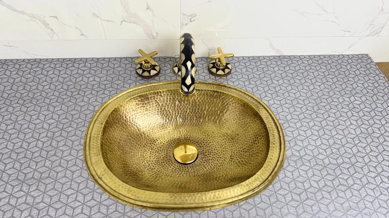Moroccan Inlay Brass Bridge Faucet with Mosaic