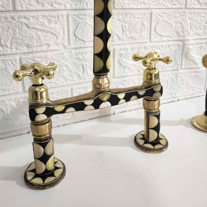 Mother of Pearl Inlay Brass Bridge Kitchen Faucet