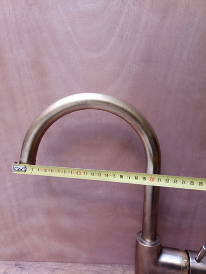Brushed Antique Brass Gooseneck Kitchen Faucet with Lever Handle