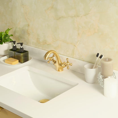 Vintage Polished Brass Bathroom Faucet with Cross Handles