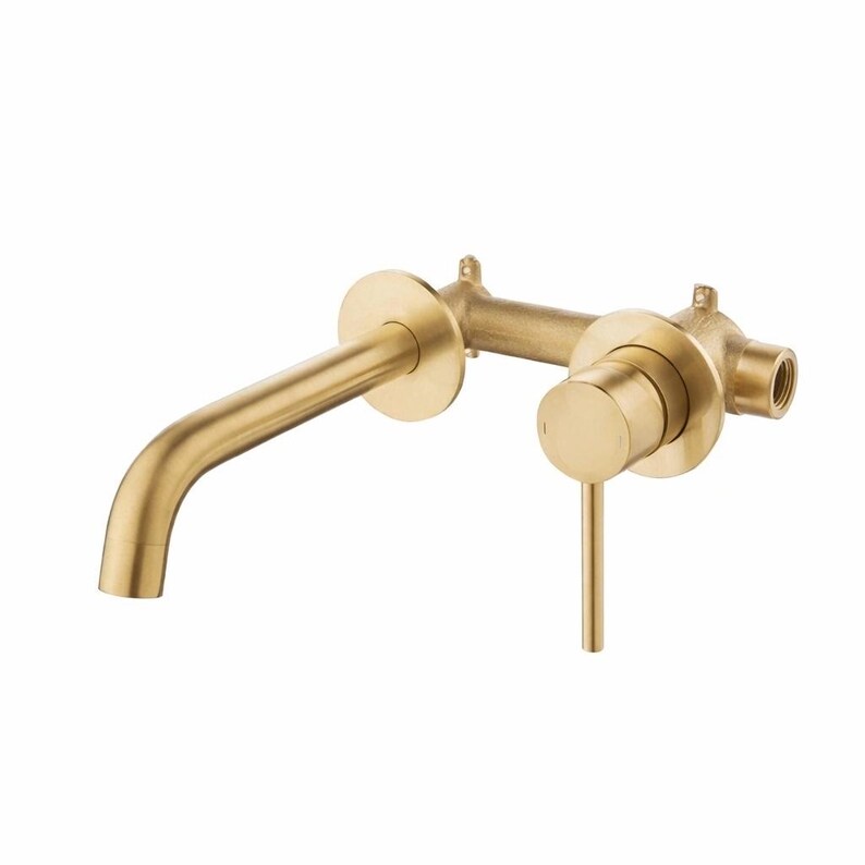 Brushed Brass Wall Mount Bathroom Faucet