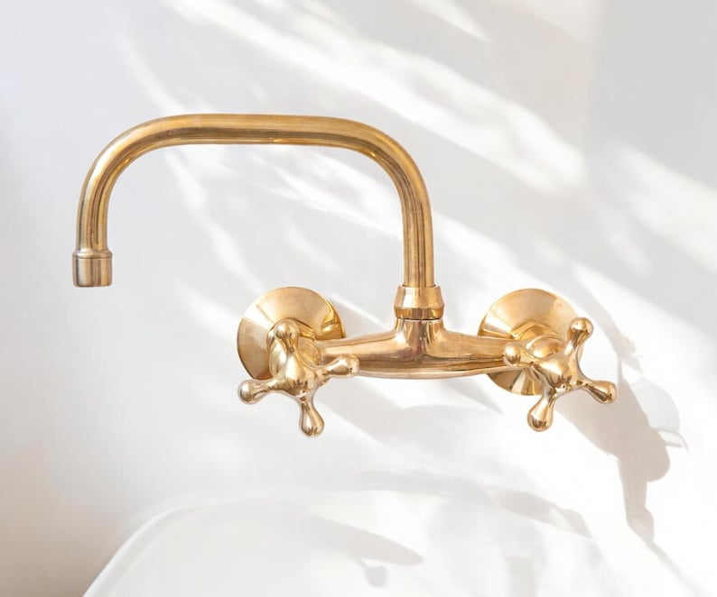 Brass Wall-Mount Bridge Faucet with Cross Handles