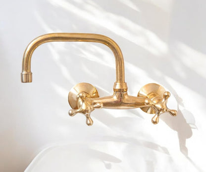 Brass Wall-Mount Bridge Faucet with Cross Handles