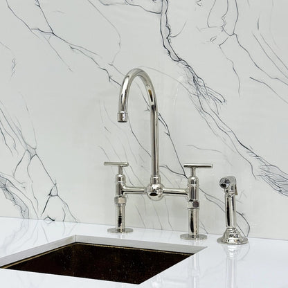 Polished Nickel Bridge Kitchen Faucet with Side Sprayer