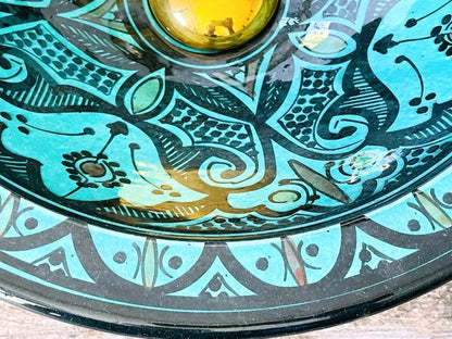 Hand-Painted Turquoise Moroccan Glass Vessel Sink