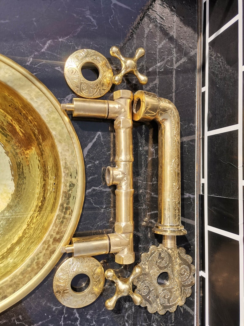 Engraved Brass Wall Mount Faucet