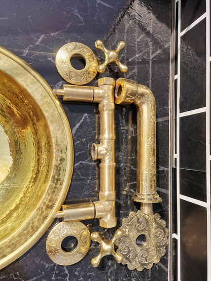 Engraved Brass Wall Mount Faucet