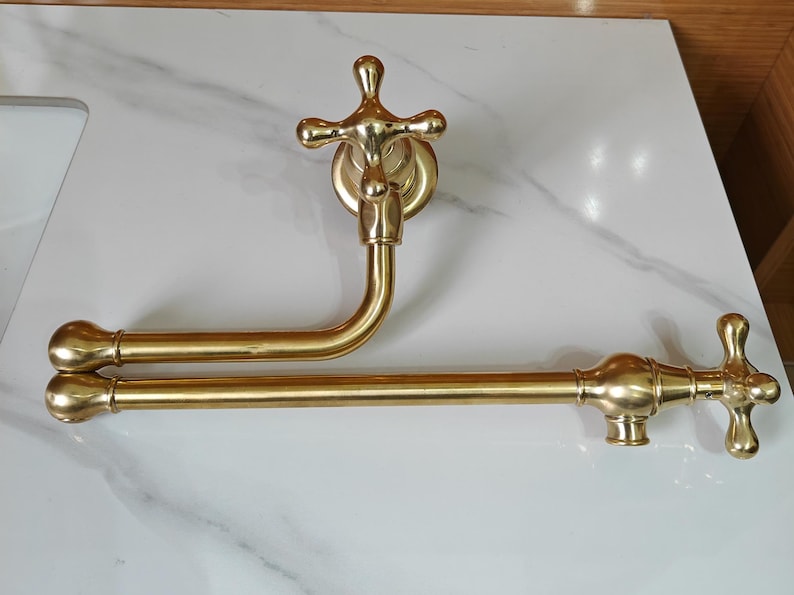 Unlacquered Brass Folding Wall Pot Filler