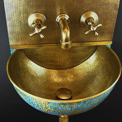 Hand-Hammered Moroccan Brass Sink with Verdigris Patina