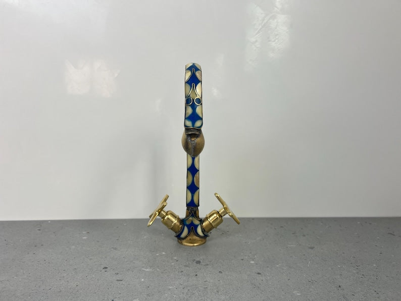 Blue Inlay Brass Gooseneck Faucet with Cross Handles