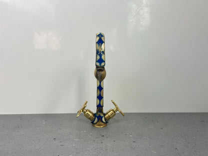Blue Inlay Brass Gooseneck Faucet with Cross Handles