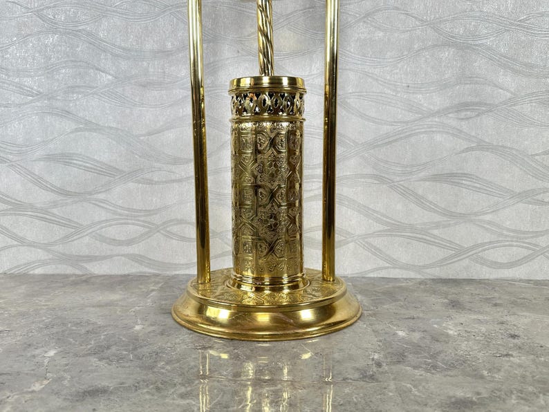 Handmade Solid Brass Toilet Paper Holder with Stand – Moroccan Engraved Freestanding Bathroom Accessory