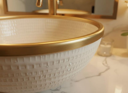 Handcrafted Textured Vessel Sink with Brass Rim
