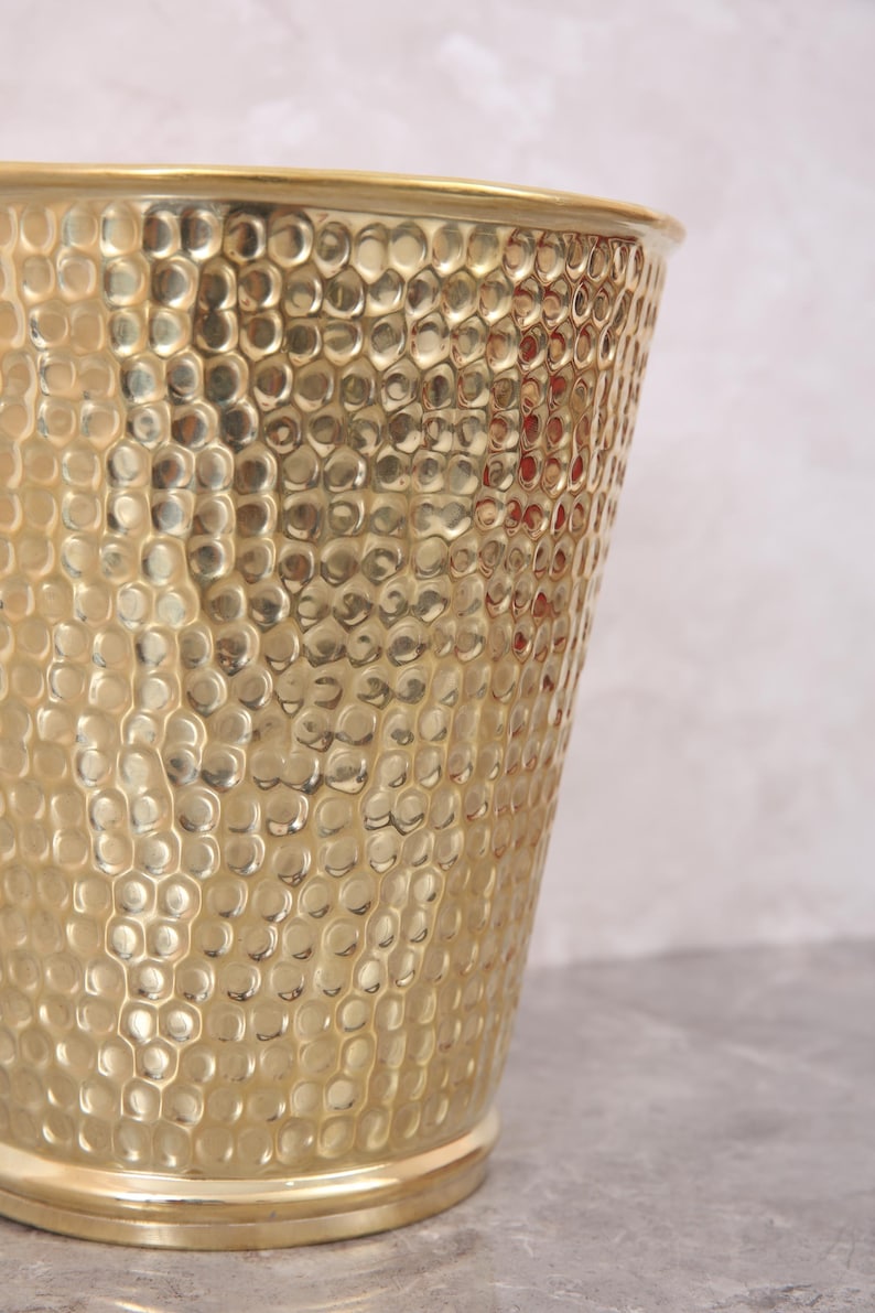 Handmade Hammered Brass Wastebasket – Luxury Brass Bathroom Trash Can
