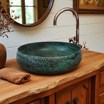 Hammered Green Patina Copper Vessel Sink