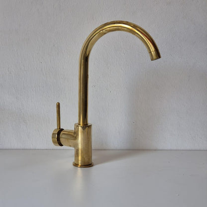 Solid Brass Gooseneck Kitchen Faucet with Lever Handle