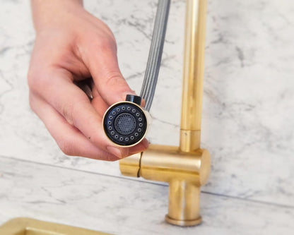 Unlacquered Brass Pull-Down Kitchen Faucet Set