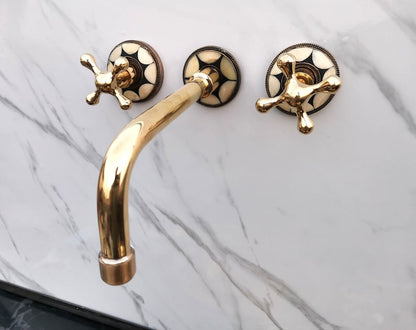 Moroccan Mosaic Brass Wall Mount Faucet with Curved Spout