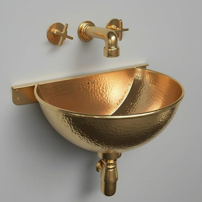 Hand-Hammered Gold Brass Wall-Mount Sink with Matching Cross-Handle Tap