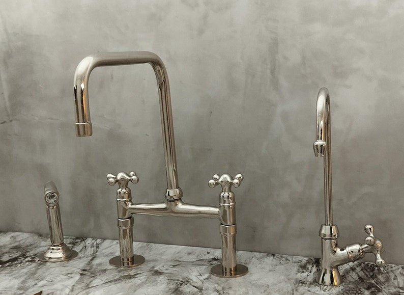 Polished Nickel Bridge Faucet Set with Side Sprayer