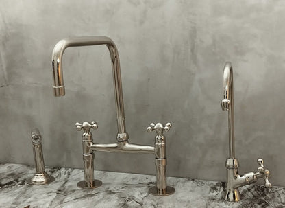 Polished Nickel Bridge Faucet Set with Side Sprayer