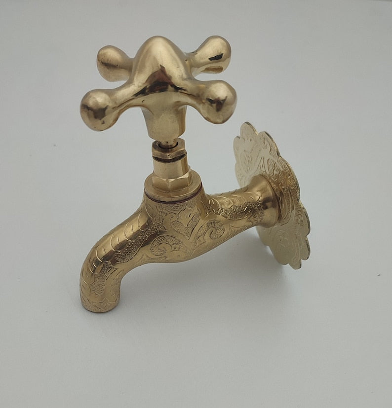 Engraved Solid Brass Wall Faucet