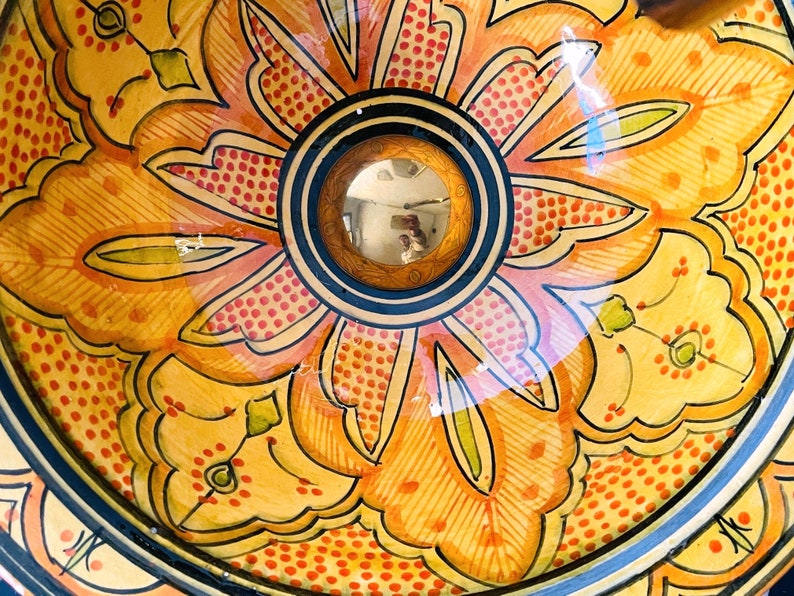 Hand-Painted Moroccan Ceramic Vessel Sink – Yellow Artisan Basin