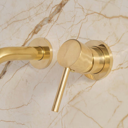 Brushed Brass Wall Mount Bathroom Faucet
