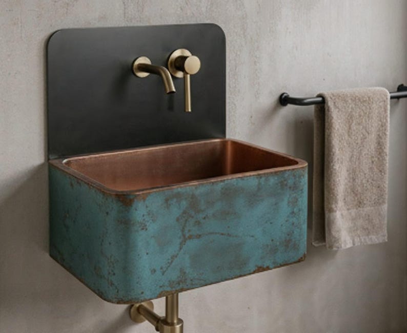 Turquoise Patina Copper Wall Mount Sink