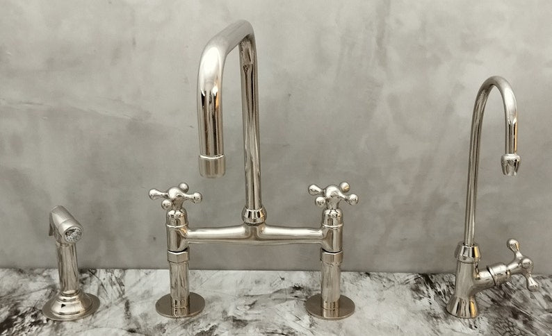 Polished Nickel Bridge Faucet Set with Side Sprayer