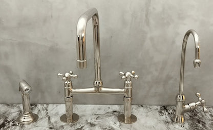 Polished Nickel Bridge Faucet Set with Side Sprayer