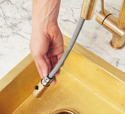Unlacquered Brass Pull-Down Kitchen Faucet Set