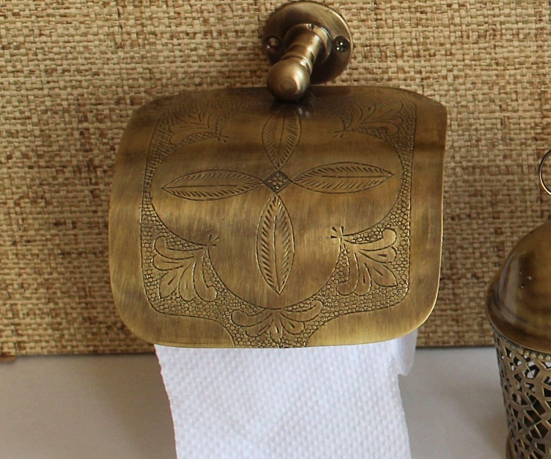 Handmade Solid Brass Bathroom Accessories Set – Moroccan Engraved Luxury Hardware Collection