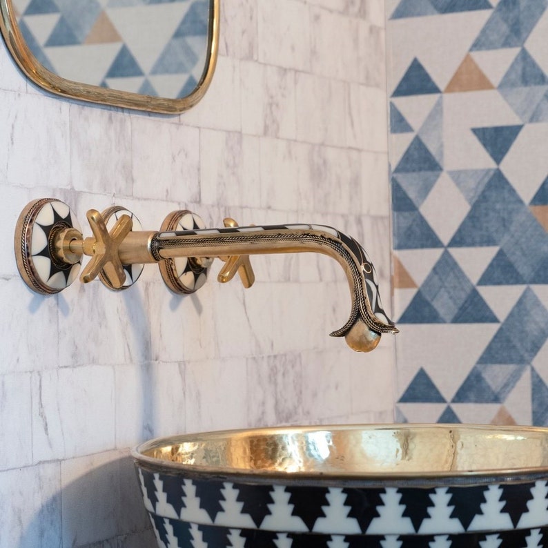 Moroccan Inlay Brass Wall Mount Faucet