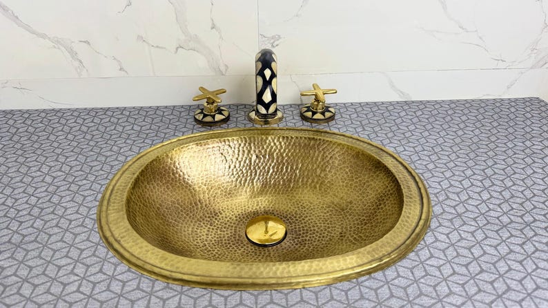 Moroccan Inlay Brass Bridge Faucet with Mosaic