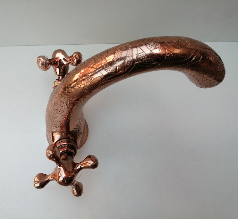 Engraved Wall-Mount Brass Faucet